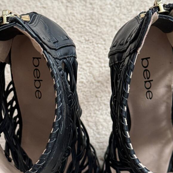 NWOB Bebe Rylea Open Toe Ultra High Black Heels Women's SZ 6 - Picture 2 of 9